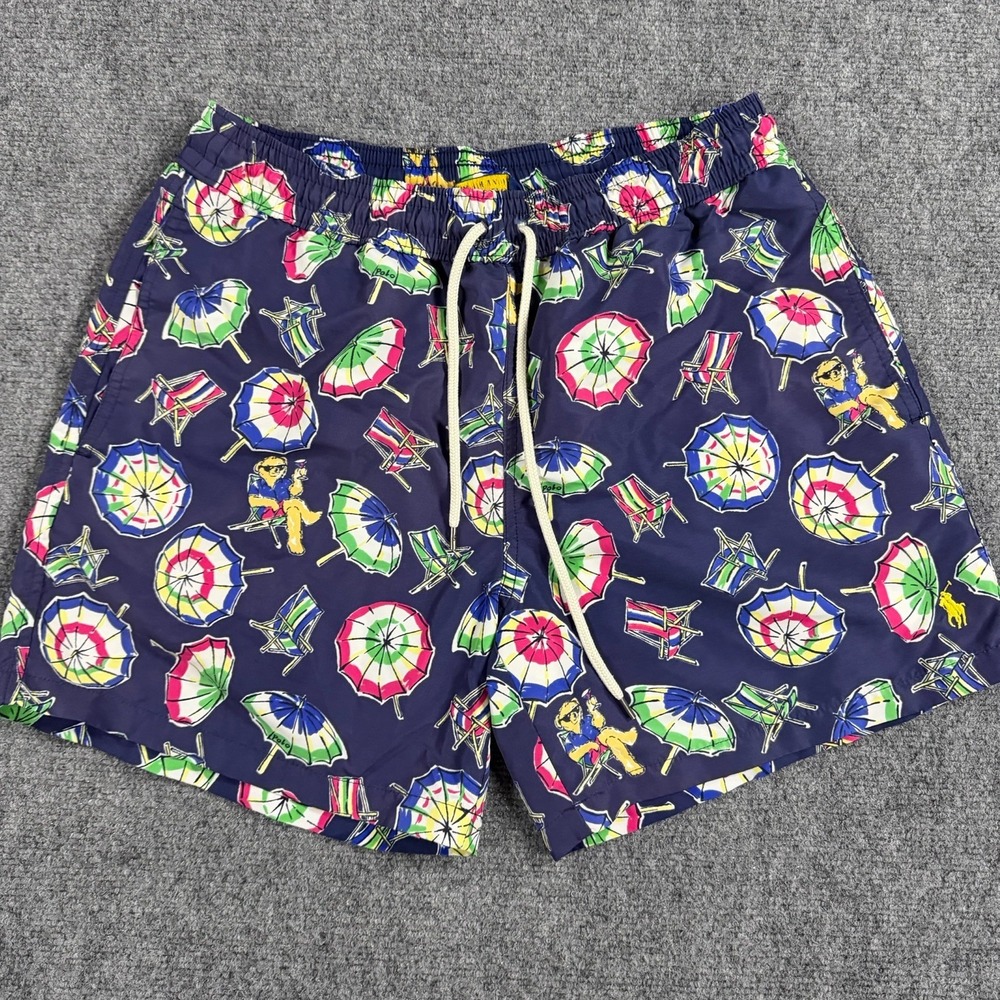 Polo Ralph Lauren Swim Trunks Mens Medium Polo Bear Beach Chair Cut Liner Read